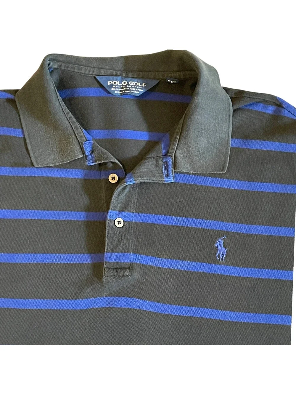 Polo Ralph Lauren Mens S/S Polo Shirt XL Blue Striped Cotton